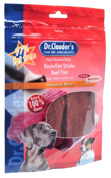 Dr. Clauder's Chicken Filet Strips - лакомство за кучета филе от говеждо месо /pre biotik/ - 80гр.