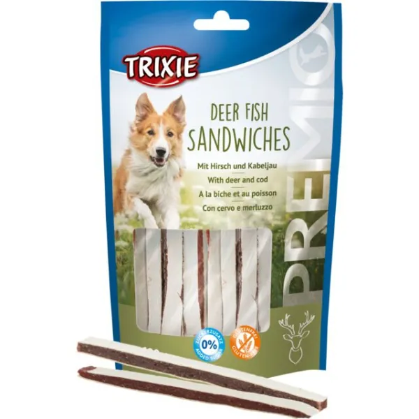Trixie PREMIO Deer Fish Sandwiches - лакомство за кучета ленти с еленско месо и риба - 100гр.