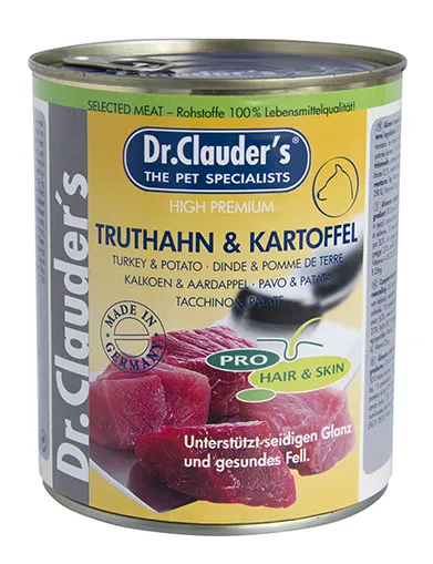 Dr. Clauder’s Selected Meat Pro Hair Skin Truthahn Kartoffel - мокра храна за кучета с пуешко и картофи за кученца с проблемна кожа и козина - 400гр.