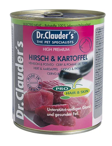 Dr. Clauder’s  Selected Meat Pro Hair Skin Hirsch Kartoffel - мокра храна за кучета с елен и картофи за кученца с проблемна кожа и козина - 400гр.