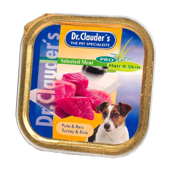 Dr. Clauder’s Selected Meat Pro Hair Skin Truthahn Rice -  мокра храна за кучета с пуйка и ориз за кученца с проблемна кожа и козина - 100гр.