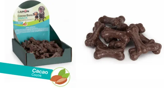 Лакомства за куче под формата на кокалчета с вкус на какао.