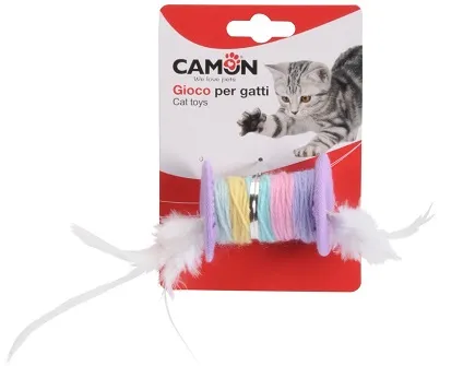 Играчка за котки - цветна макара с пера
