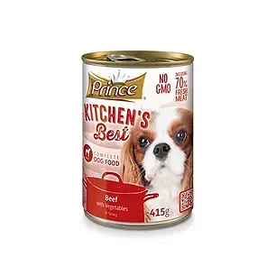 PRINCE KITCHEN'S BEST - мокра храна за кучета с телешко и зеленчуци в сос - 415гр.