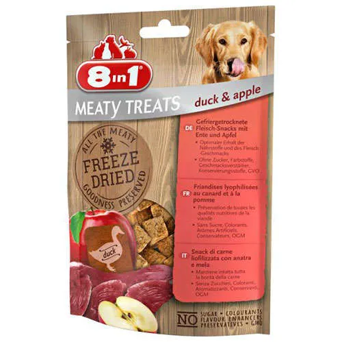 8in1 MEATY TREATS Duck&Apple - Замразено беззърнено допълващо лакомство за кучета с патешко месо и ябълки - 50гр.