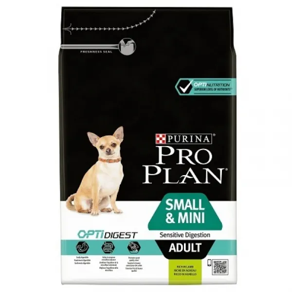 Purina Pro Plan Small&Mini Adult Sensitive Digestion with Optidigest - суха храна с агнешко месо за израснали (над 1г.) кучета от дребни (до 10кг.) породи с чувствителна храносмилателна система - 3кг.