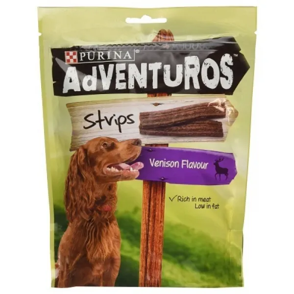Purina Adventuros Strips Venison Flavour - меки лакомства за израснали кучета с еленско месо - 90гр.