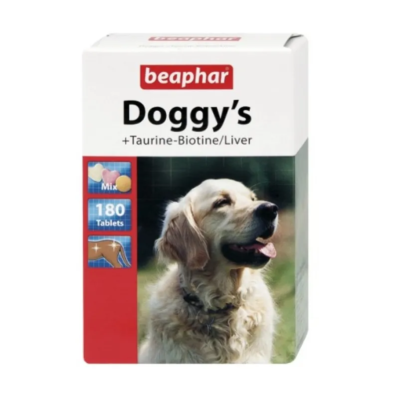 Beaphar Doggy's Taurine Biotine Liver - хранителна добавка за израснали кучета с биотин дроб и шунка - 180бр.