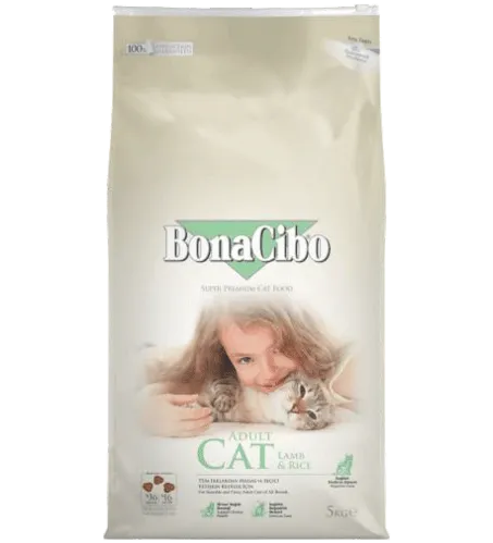 BonaCibo Adult Lamb - суха храна за чувствителни котки с агнешко и ориз - 5кг.