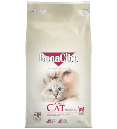 BonaCibo Adult Chicken - суха храна за котки с пиле, аншоа и ориз - 5кг.