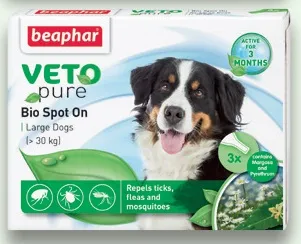 Beaphar Veto Pure Bio Spot On - за кучета от едри породи - 3бр.