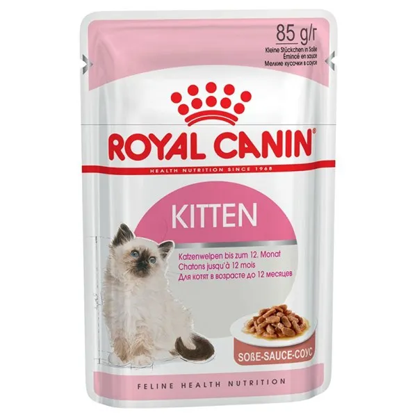 Royal Canin Kitten Pouch  - консервирана храна за млади подрастващи котки от 4 до 12 месеца - подходяща за бременни и кърмещи котки - 12x85гр.