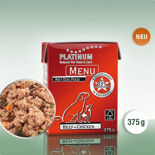 PLATINUM MENU Beef + Chicken - мека храна за кучета с говеждо и пиле - 375гр.