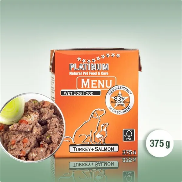 PLATINUM MENU Turkey + Salmon - мека храна за кучета с пуйка и сьомга - 375гр.