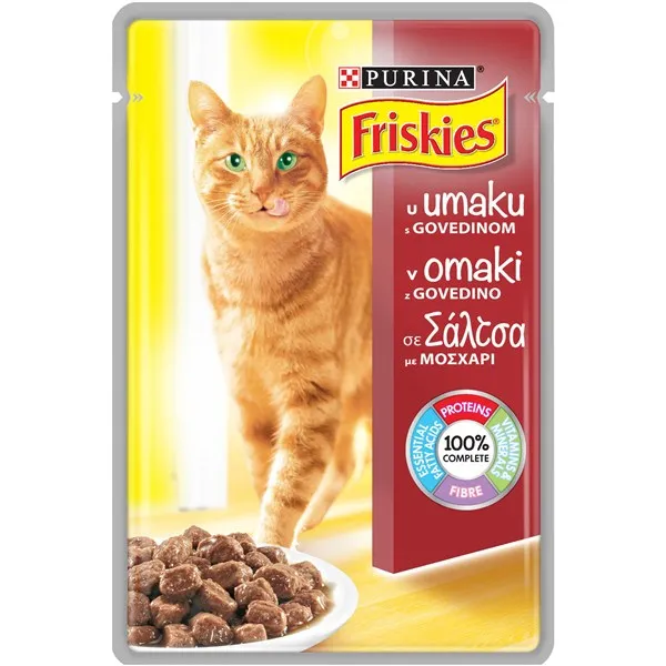 Friskies Adult with Beef in Sauce - мокра храна за израснали котки с говеждо месо в сос - 85гр.