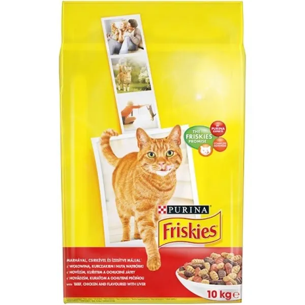 Friskies Cat Adult Meats - суха храна за израснали котки над 1г. с различни видове месо, черен дроб и зеленчуци - 10кг.