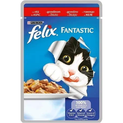Felix Fantastic Adult With Beef In Jelly - мокра храна за израснали котки над 1г. с говеждо месо в желе - 100гр.