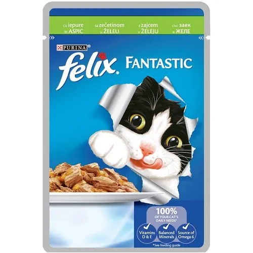 Felix Fantastic Adult With Rabbit In Jelly - мокра храна за израснали котки над 1г. със заешко месо в желе - 85гр.