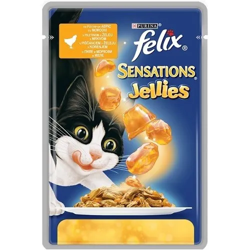 Felix Sensations Jellies Adult With Chicken&Carrot - мокра храна за израснали котки над 1г. с пилешко месо и моркови в желе - 100гр.