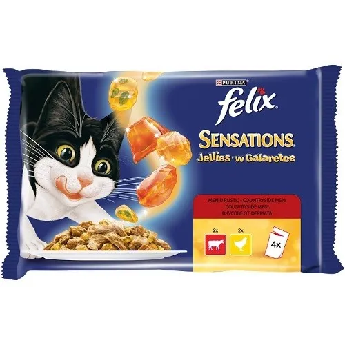 Felix Sensations Jellies Adult Mixed Selection - мокра храна за израснали котки над 1г. с пилешко и говеждо месо в желе - 4х100гр.