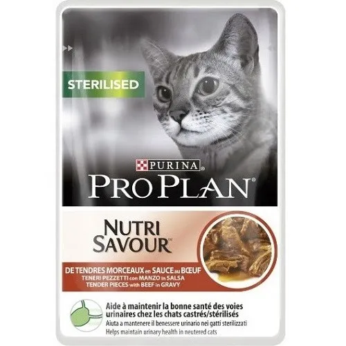 Pro Plan Nutri Savour Sterilised With Beef In Sauce - мокра храна за кастрирани котки с говеждо месо - 85гр.
