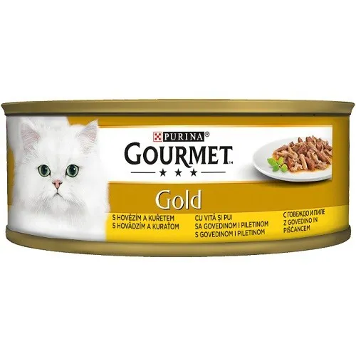 Gourmet Gold Double Pleasure Beef&Chicken - мокра храна за израснали котки над 1г. с говеждо и пилешко месо - 85гр.