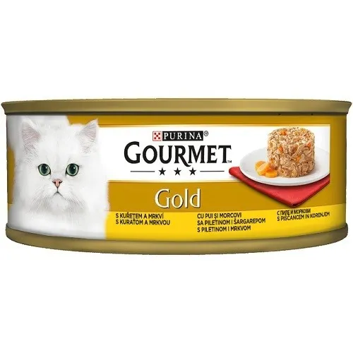 Gourmet Gold Savoury Cake With Chicken And Carrots - мокра храна за израснали котки над 1г. местен пай с пилешко месо и моркови - 85гр.