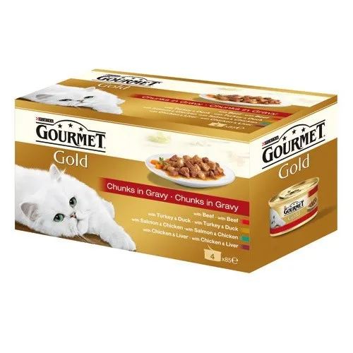 Purina Gourmet Gold Chunks In Gravy Mixed Variety - мокра храна за израснали котки над 1г. с четири вида хапки в сос - 4x85гр.