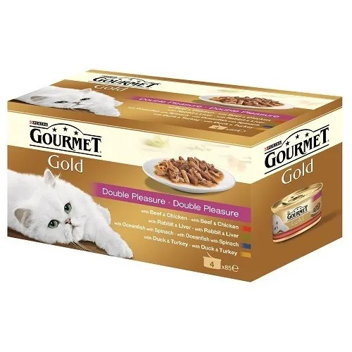 Gourmet Gold Double Pleasure Mixed Variety - мокра храна за израснали котки над 1г. с четири вида двойно удоволствие - 4x85гр.