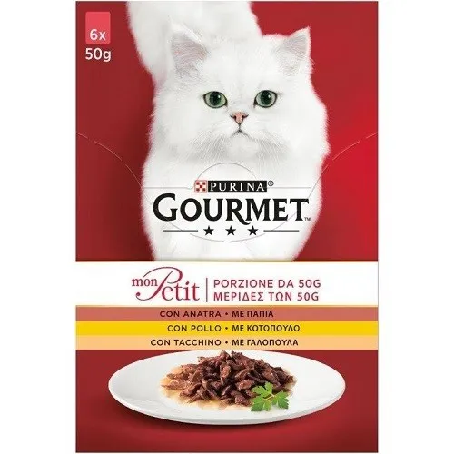 Gourmet Mon Petit Poultry Asortiment - мокра храна за израснали котки над 1г. - асортимент от мини филенца с три вида птиче месо в сос - 6х50гр.