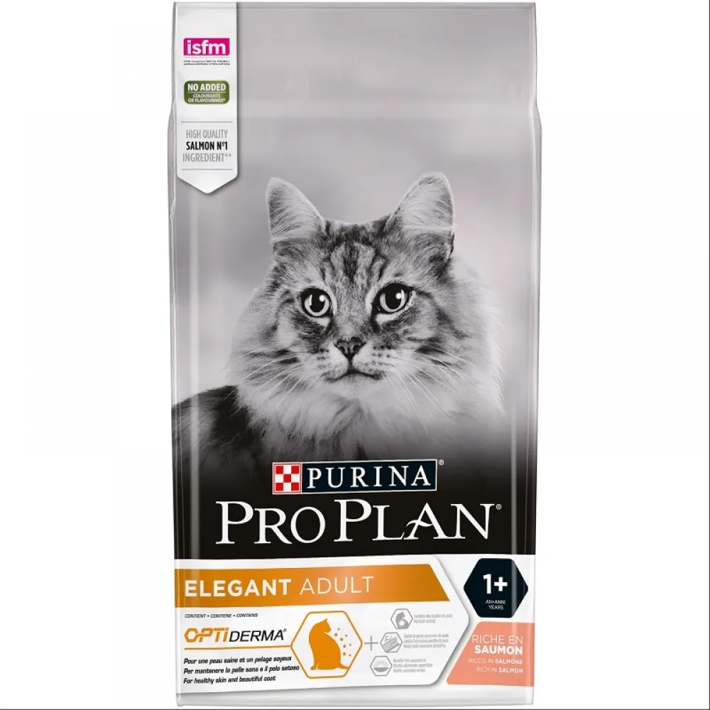Pro Plan Cat Elegant Adult - суха храна за израснали котки над 1г. за здрава кожа и красива козина с месо от сьомга - 10кг.