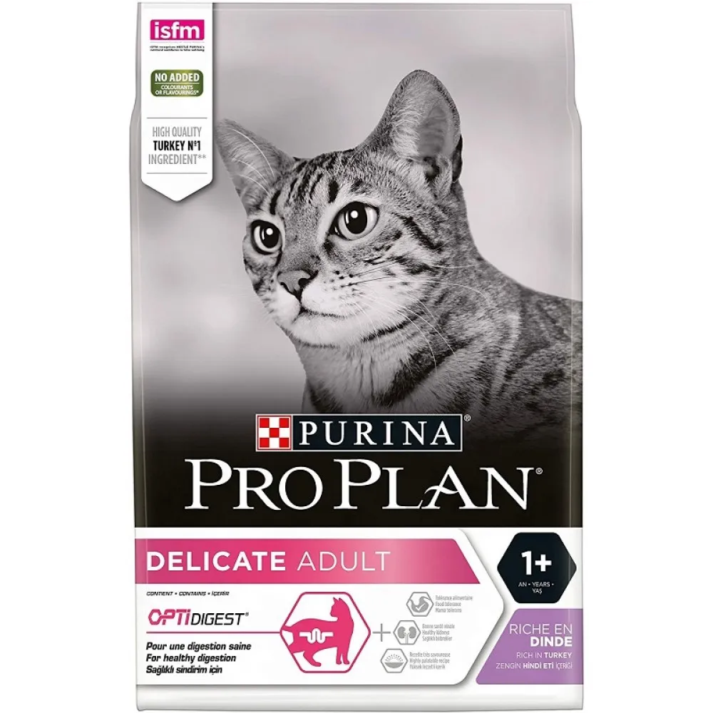 Pro Plan Cat Delicate Adult - суха храна за израснали котки над 1г. с чувствително храносмилане и капризен апетит с пуешко месо и ориз - 10кг.