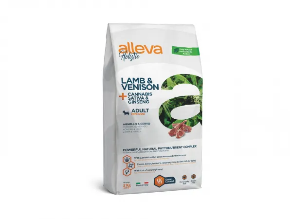 Alleva® Holistic (Adult Mini) Lamb & Venison + Cannabis sativa & Ginseng - суха храна с агнешко месо, канабис и женшен за кучета /над 12месеца/ от мини породи /2-10кг./ - 2кг.