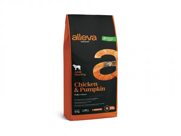 Alleva® Natural (Adult Maxi) Chicken & Pumpkin - суха храна с пилешко месо и тиква за кучета /над 12месеца/ от едри породи /25-45кг./ - 12кг.