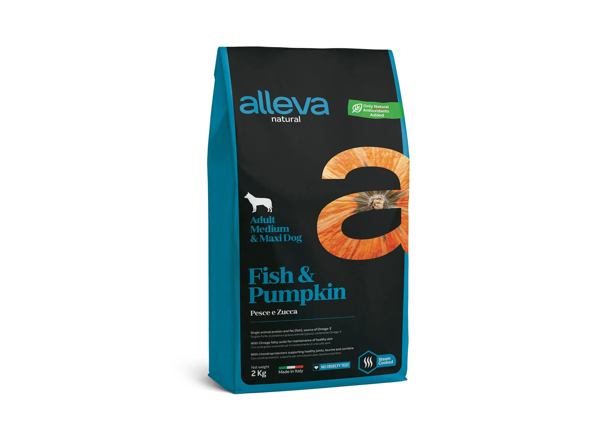 Alleva® Natural (Adult Medium/Maxi) Fish & Pumpkin  - суха храна с риба и тиква за кучета /над 12месеца/ от средни и едри породи /10-45кг./ - 2кг.