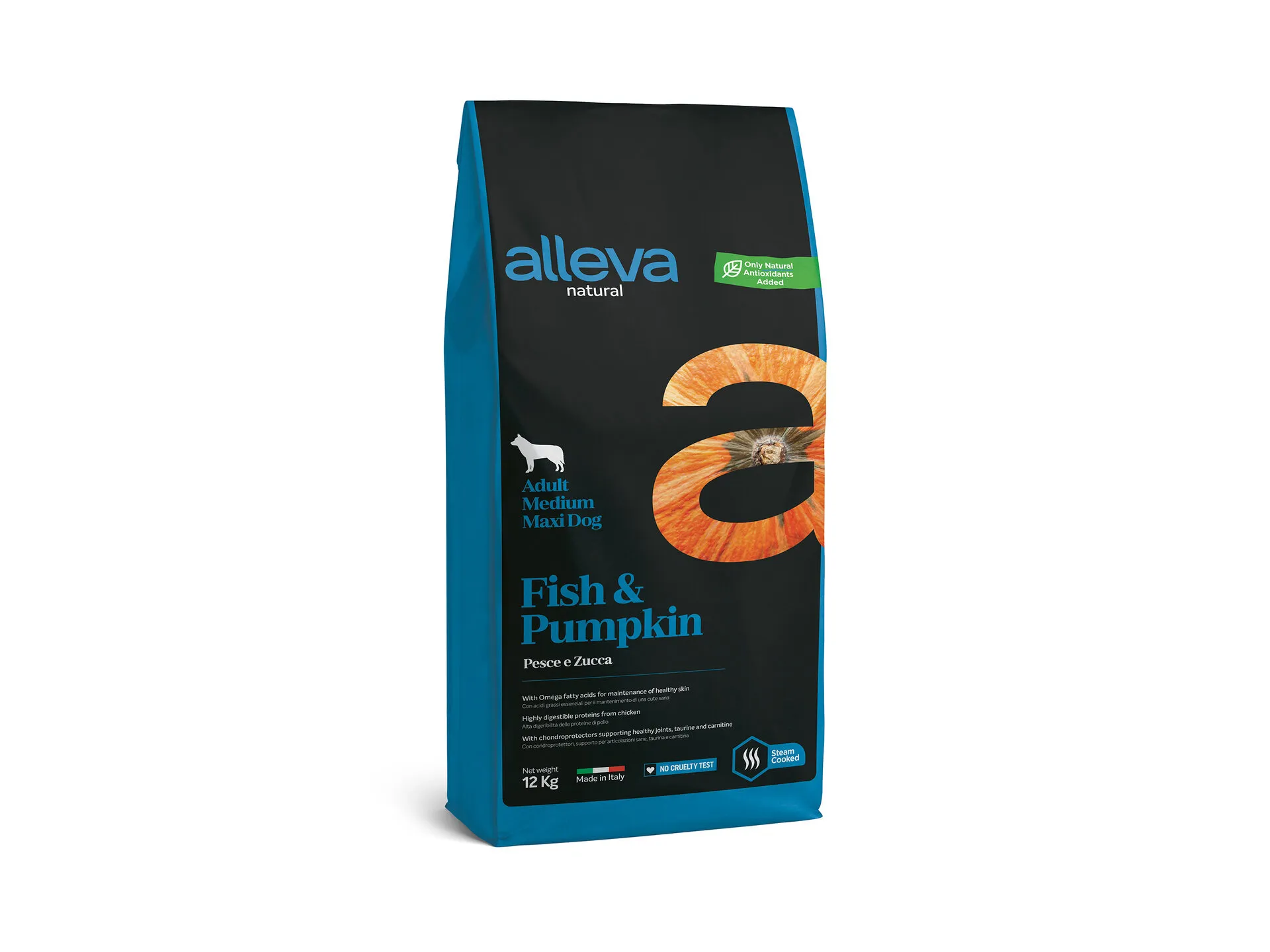 Alleva® Natural (Adult Medium/Maxi) Fish & Pumpkin - суха храна с риба и тиква за кучета /над 12месеца/ от средни и едри породи /10-45кг./ - 12кг.