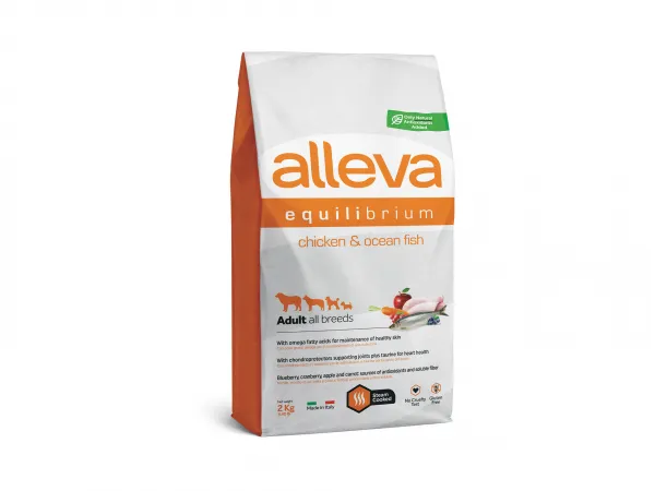Alleva® Equilibrium (Adult Medium/Maxi) All Day Maintenance Chicken & Ocean Fish - суха храна с пилешко месо и океанска риба за кучета /над 12месеца/ от средни и едри породи /10-45кг./ - 2кг.