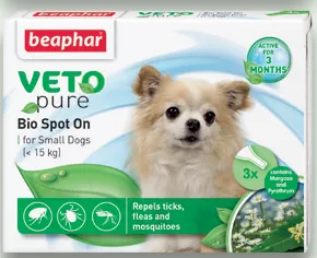 Beaphar Veto Pure Bio Spot On Dog - репелентни капки за кучета от дребни породи - 3бр.