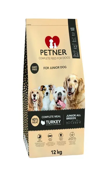 Petner Junior All Breads Turkey - пълноценна храна за кучета от всички породи и възраст до 18 месеца - 12 кг.