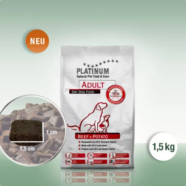 Platinum Adult Beef + Potato - сочна суха храна за кучета над 12 месеца с говеждо месо – 1.5кг. 1