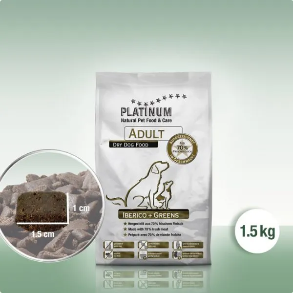 Platinum Adult Iberico + Greens - сочна суха храна за кучета над 12 месеца с иберийско свинско - 1.5кг. 1
