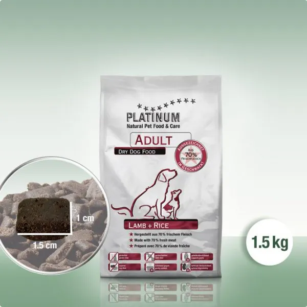 Platinum Adult Lamb + Rice - сочна суха храна за кучета над 12 месеца с агнешко месо – 1.5кг. 1