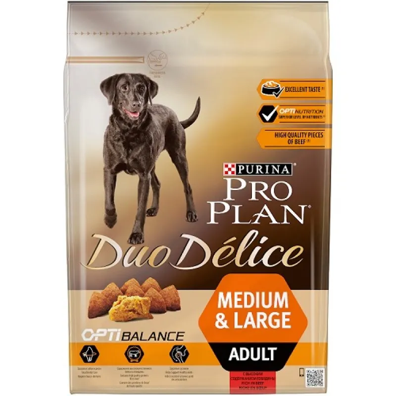 Pro Plan Duo Delice Medium&Large Adult with Beef - храна за израснали кучета над 1г. от средни и големи породи с говеждо месо - 2.5кг.