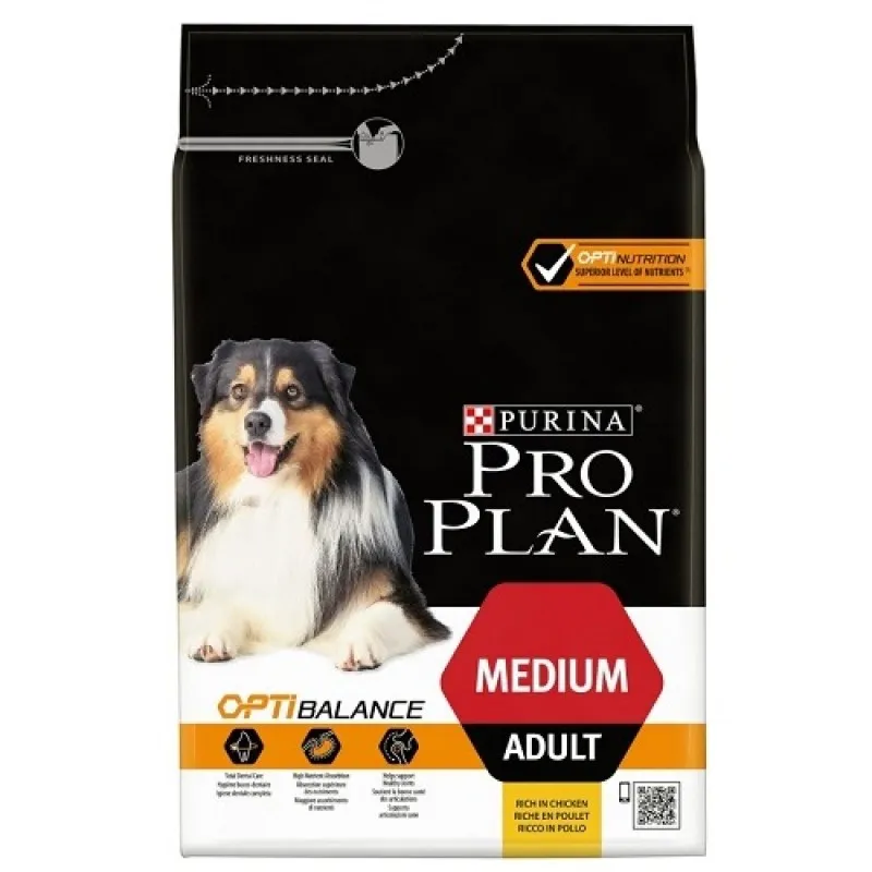 Purina Pro Plan Medium Adult with Optibalance - суха храна с пилешко месо за израснали (1-7г.) кучета от средни (10-25кг.) породи - 3кг.