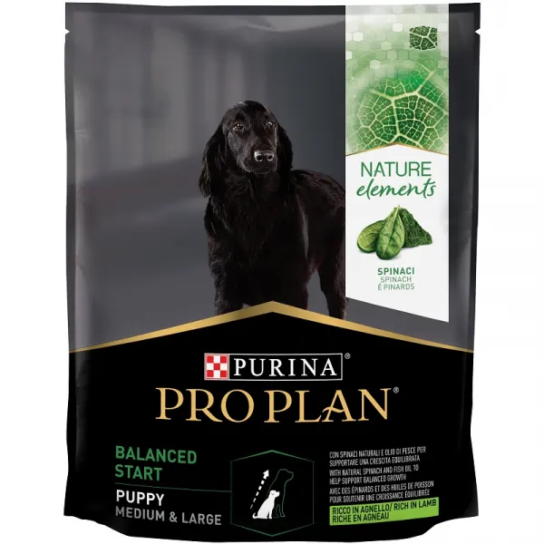Pro Plan Nature Elements Balanced Start Medium & Large Puppy - суха храна за средни и едри кученца /10-70кг./ над 1г. с агнешко месо,спанак и рибено масло - 700гр.