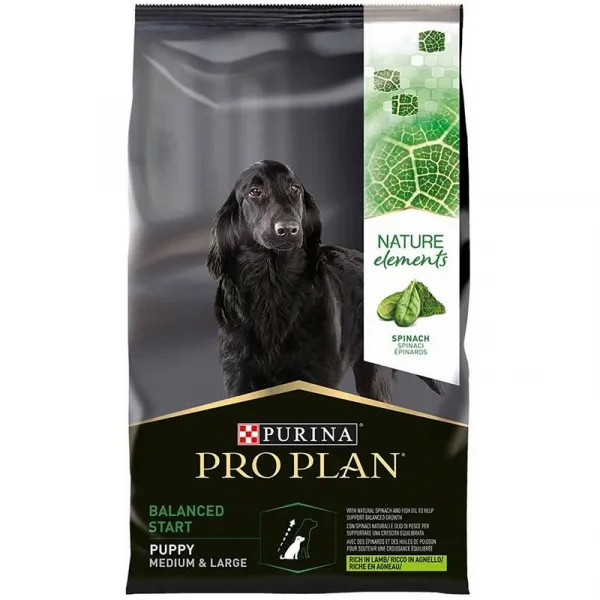 Pro Plan Nature Elements Balanced Start Medium & Large Puppy - суха храна за средни и едри кученца /10-70кг./ над 1г. с агнешко месо,спанак и рибено масло - 10кг.