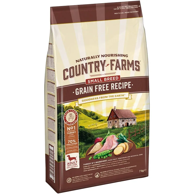 Country Farms GRAIN FREE Recipe Adult Small Breed Rich In Turkey - Храна За Израснали Кучета Над 1г. От Дребни Породи С Пуешко Месо - 7кг.