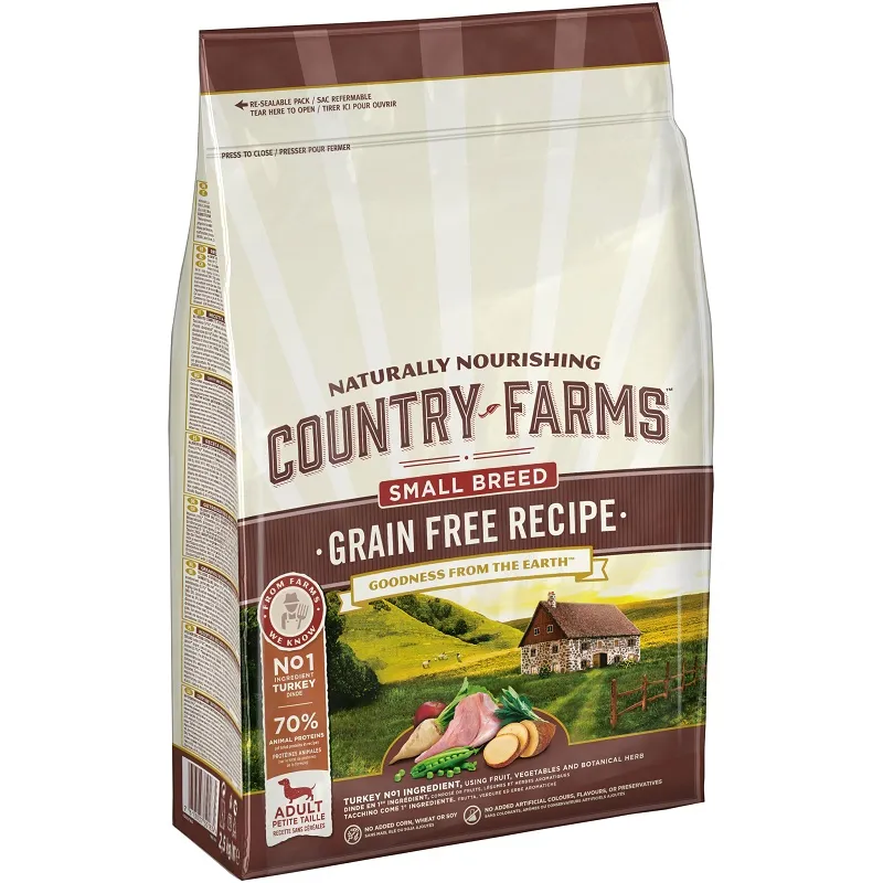 Country Farms GRAIN FREE Recipe Adult Small Breed Rich In Turkey - Храна За Израснали Кучета Над 1г. От Дребни Породи С Пуешко Месо - 2.5кг.