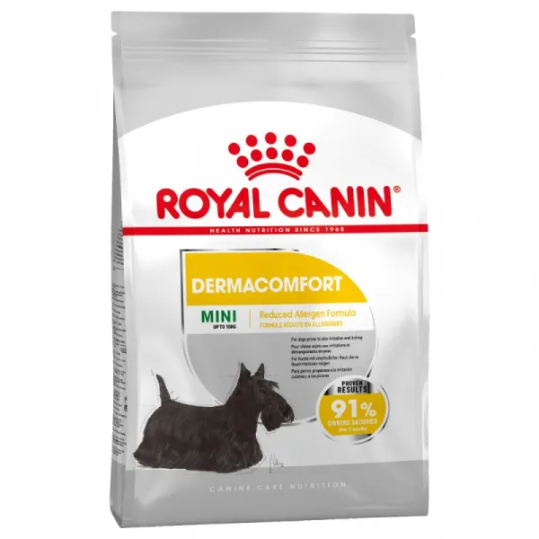 Royal Canin Mini Dermacomfort - храна за израснали кучета над 10месеца от дребни породи склонни към кожни възпаления и сърбежи - 8кг.