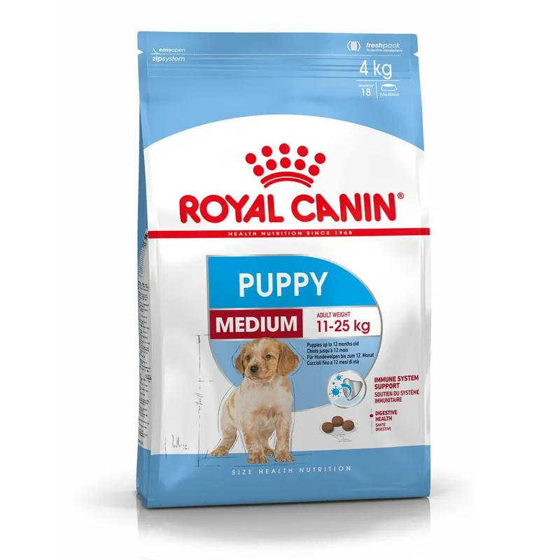 Royal Canin Medium Puppy - храна за подрастващи кученца от средни породи от 2 до 12месечна възраст - 4кг. 